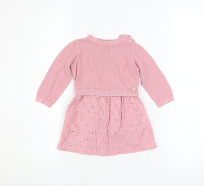 Coccodrillo Girls Pink Cotton Knit A-Line Dress 12-18 Months