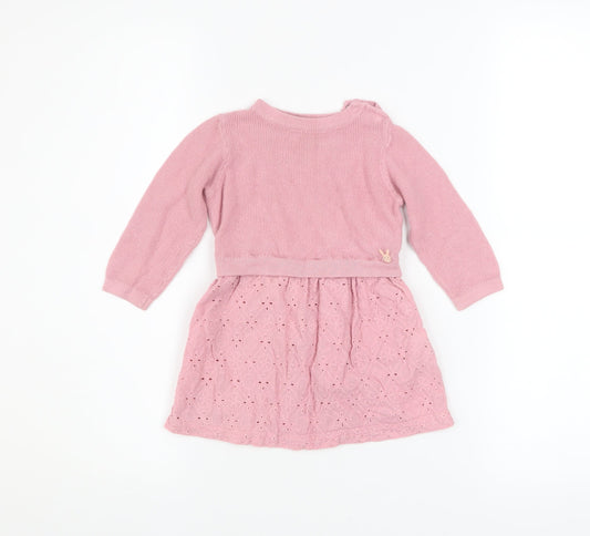 Coccodrillo Girls Pink Cotton Knit A-Line Dress 12-18 Months