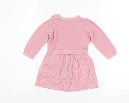 Coccodrillo Girls Pink Cotton Knit A-Line Dress 12-18 Months