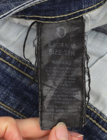 Mens UK Size 32R E J Denim Regular Fit Straight Blue Jeans