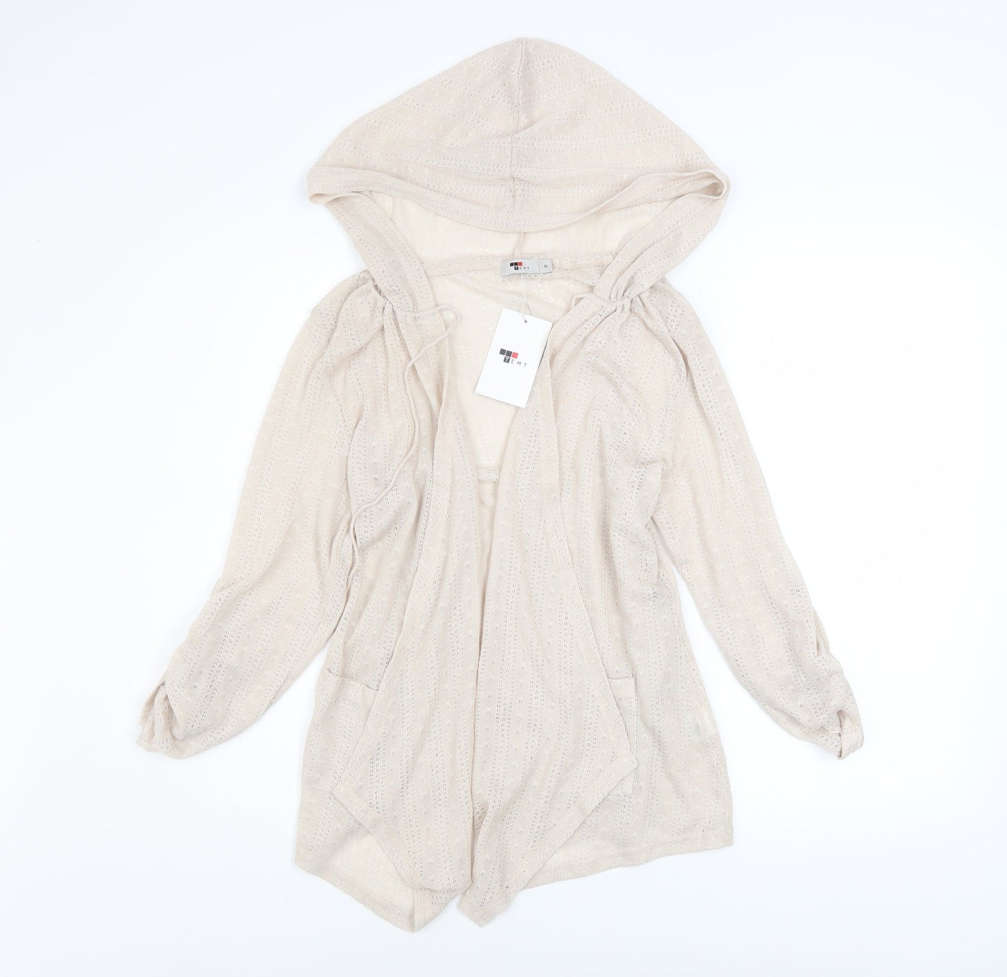 TEMT Womens Beige Hooded Open Knit Long Sleeve Cardigan XL