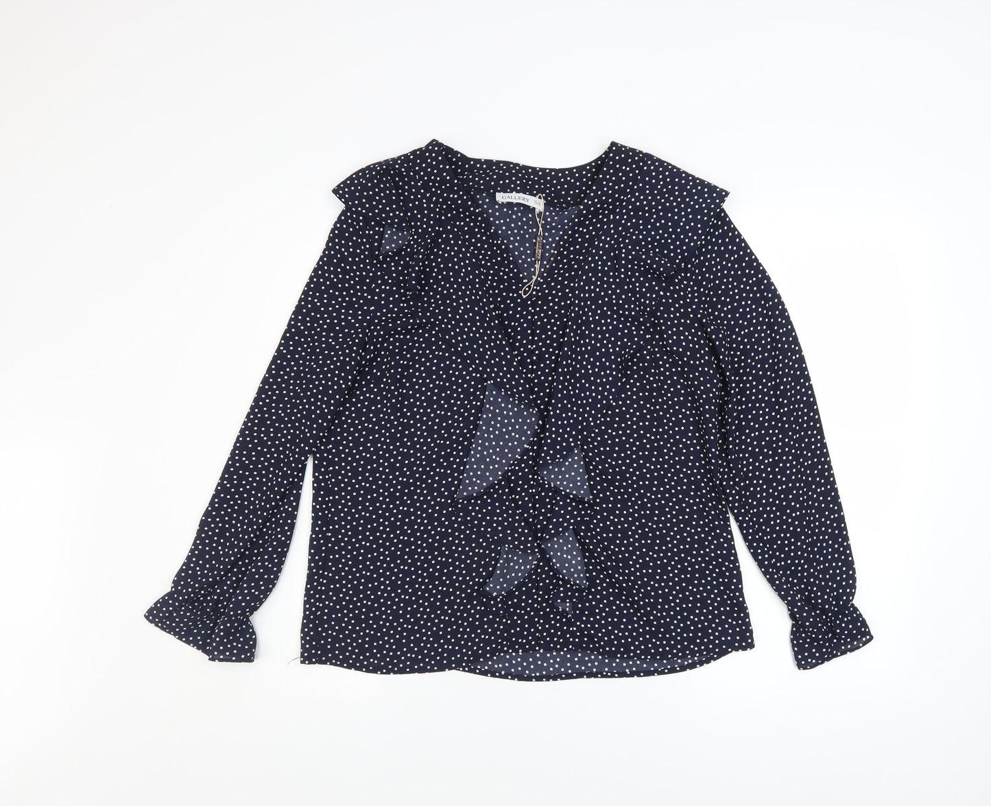 Womens UK Size 10 Gallery Blue Ruffle Blouse