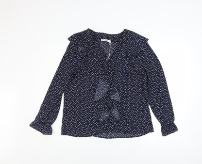 Womens UK Size 10 Gallery Blue Ruffle Blouse