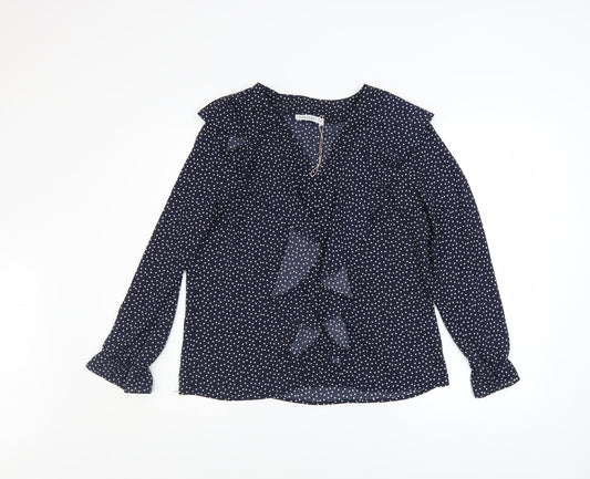 Womens UK Size 10 Gallery Blue Ruffle Blouse