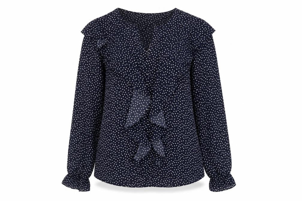 Womens UK Size 10 Gallery Blue Ruffle Blouse