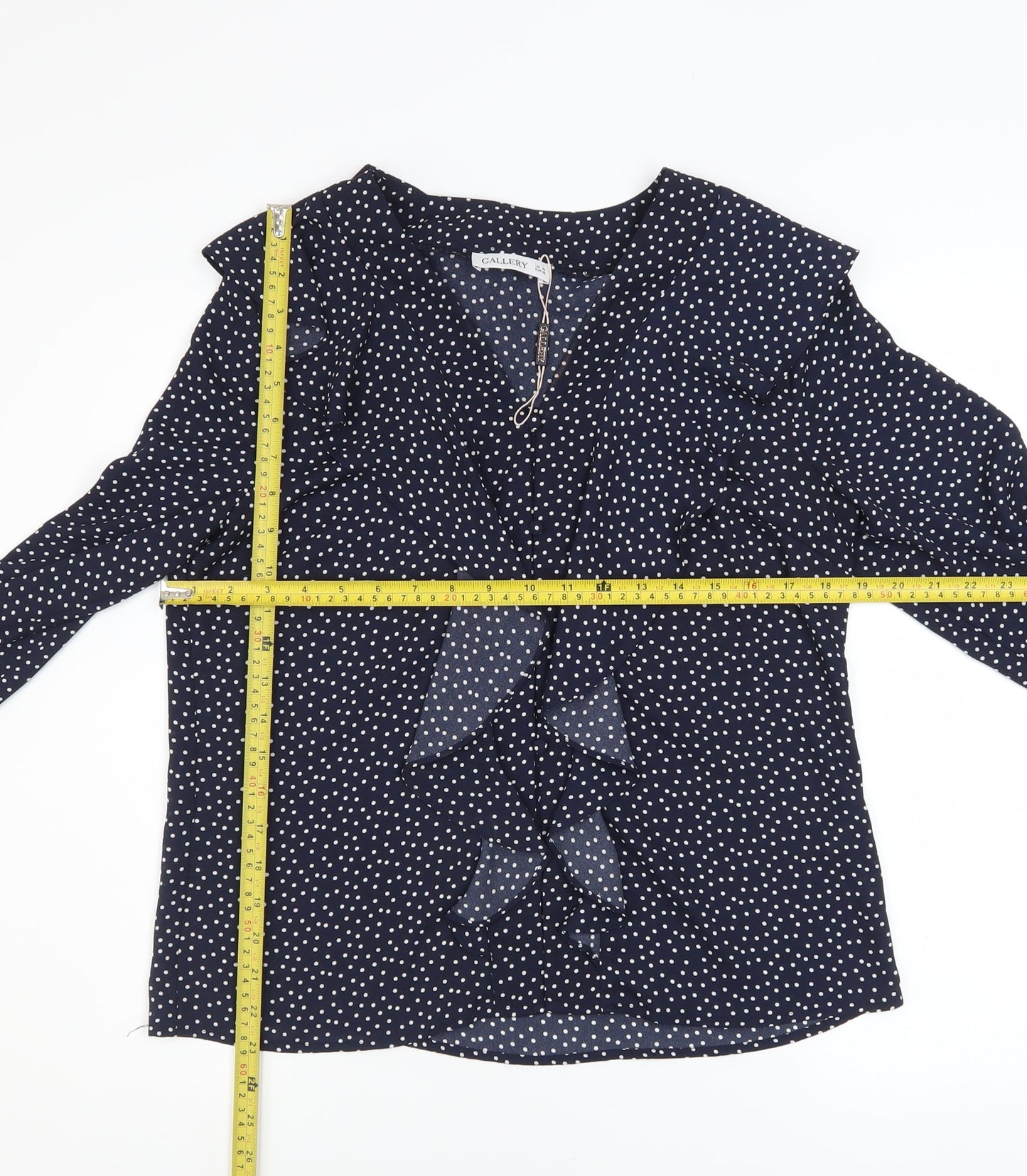 Womens UK Size 10 Gallery Blue Ruffle Blouse