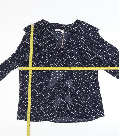 Womens UK Size 10 Gallery Blue Ruffle Blouse