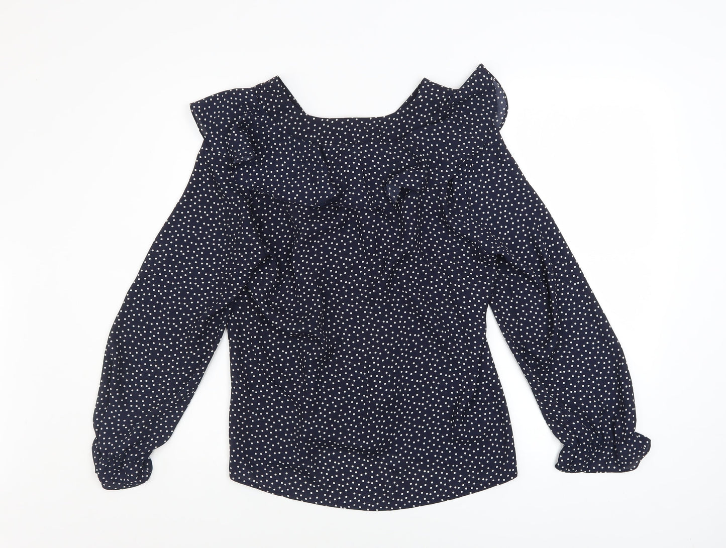 Womens UK Size 10 Gallery Blue Ruffle Blouse