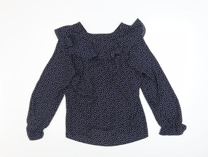 Womens UK Size 10 Gallery Blue Ruffle Blouse