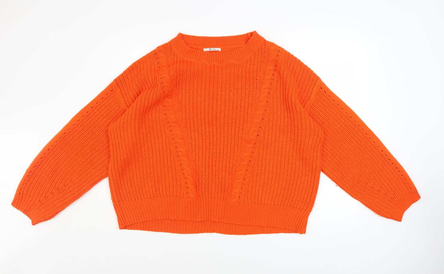 Tu Women’s Orange Cable-Knit Jumper Size 22 Acrylic Knitwear