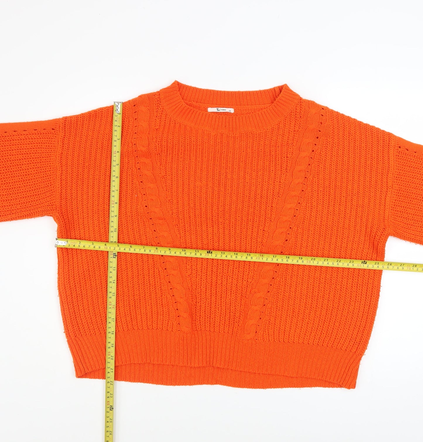 Tu Women’s Orange Cable-Knit Jumper Size 22 Acrylic Knitwear