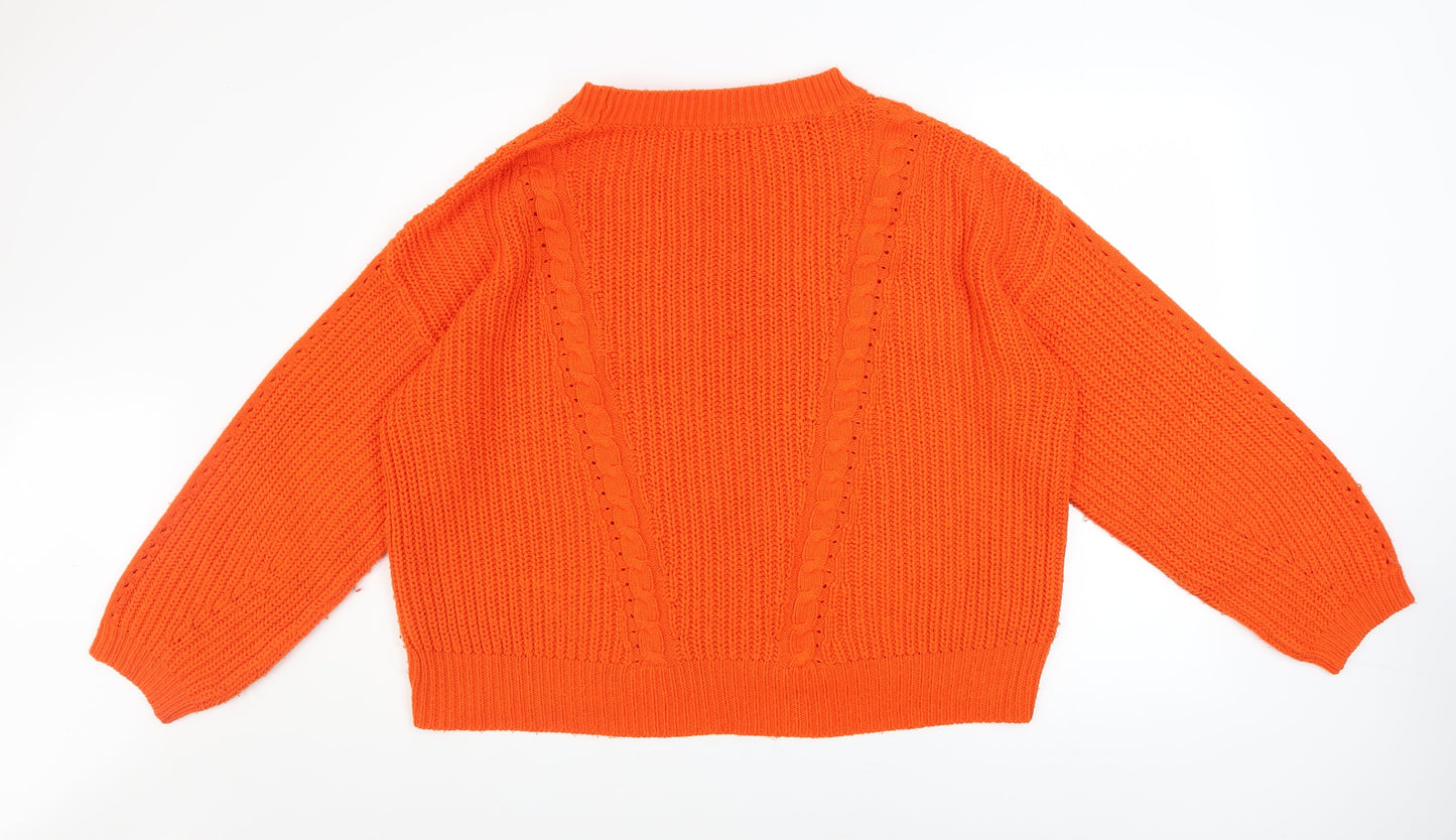 Tu Women’s Orange Cable-Knit Jumper Size 22 Acrylic Knitwear