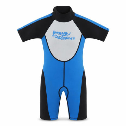 Front view of St Bernard boys’ blue short sleeve wetsuit 6 years sports beachwear