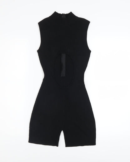 PrettyLittleThing Women Black Sleeveless Cut Out Ribbed Playsuit Size S