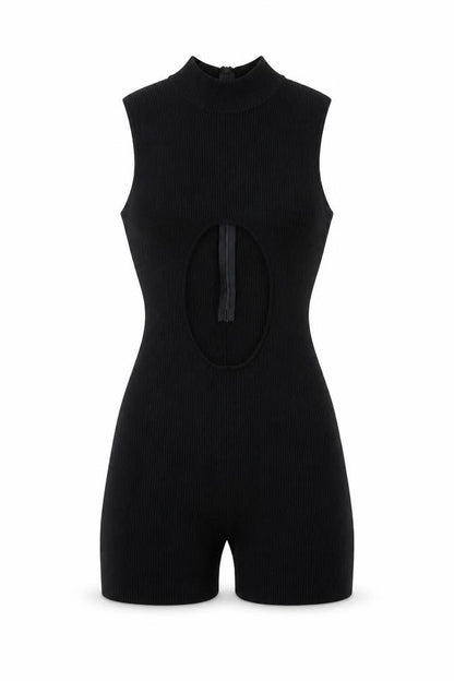 PrettyLittleThing Women Black Sleeveless Cut Out Ribbed Playsuit Size S
