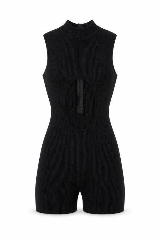 PrettyLittleThing Women Black Sleeveless Cut Out Ribbed Playsuit Size S