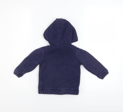 Marks and Spencer Unisex Baby Navy Hooded Knitted Jacket 12-18 Months Lined Cotton