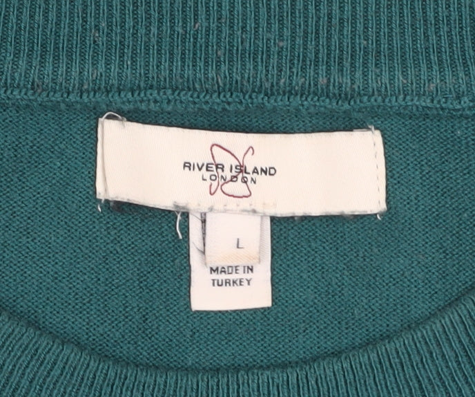 Mens UK Size L River Island Green  T-Shirt