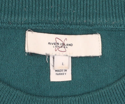 Mens UK Size L River Island Green  T-Shirt