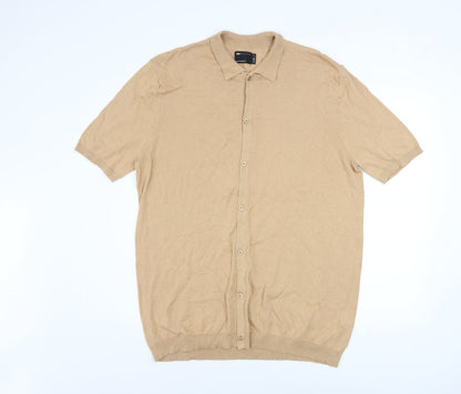 ASOS DESIGN Men’s Beige Cotton Short Sleeve Button-Up Shirt L Tall