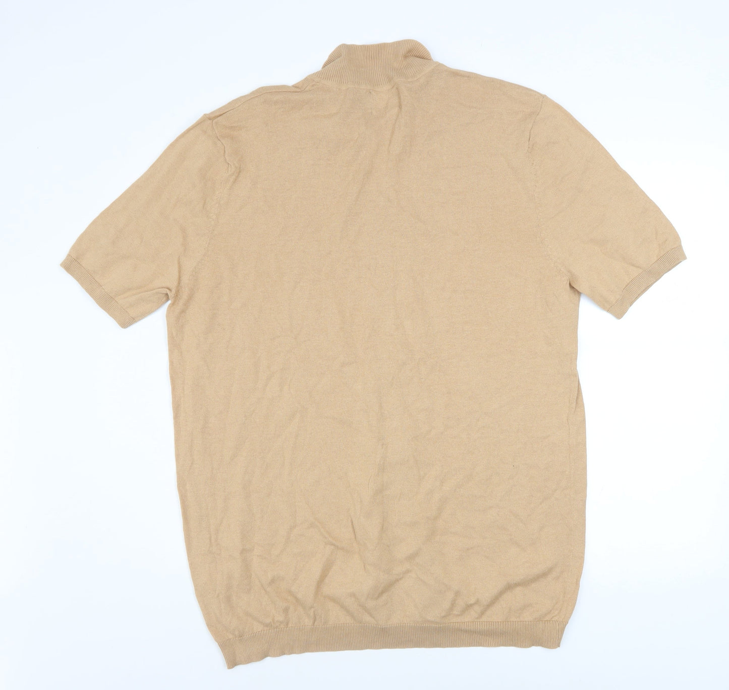 ASOS DESIGN Men’s Beige Cotton Short Sleeve Button-Up Shirt L Tall