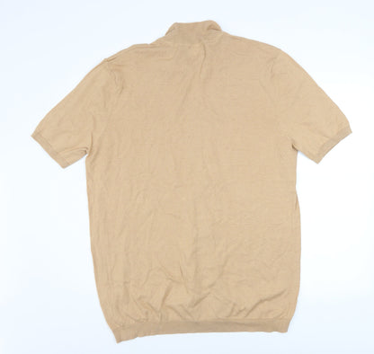 ASOS DESIGN Men’s Beige Cotton Short Sleeve Button-Up Shirt L Tall