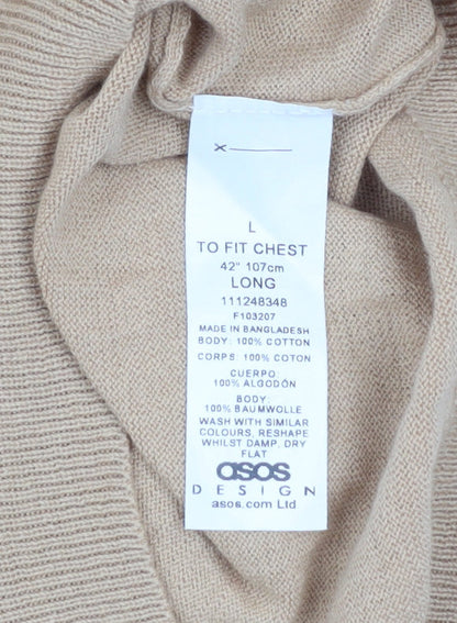 ASOS DESIGN Men’s Beige Cotton Short Sleeve Button-Up Shirt L Tall
