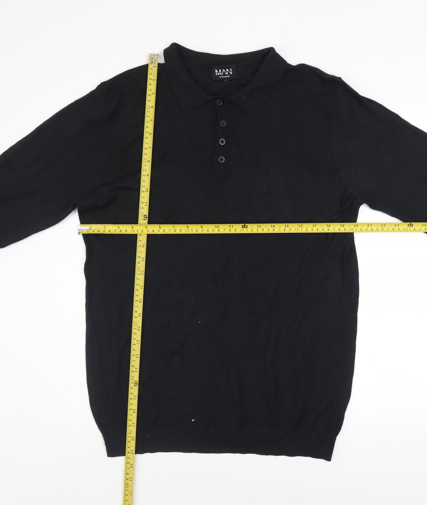 BoohooMAN Men's Black Long Sleeve Collared Button-Up Top Size L
