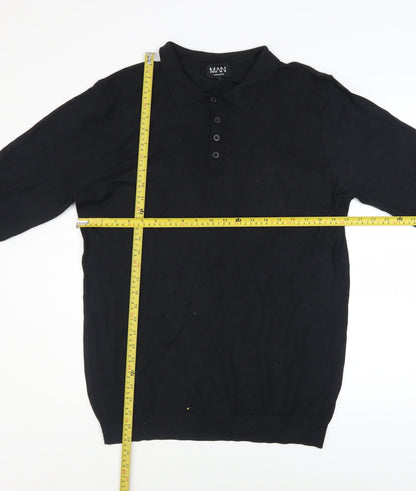 BoohooMAN Men's Black Long Sleeve Collared Button-Up Top Size L