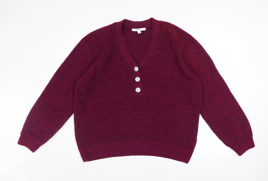Womens UK Size L NEXT Red Henley Jumper