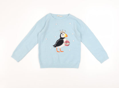 Girls UK Size 7 Years John Lewis & Partners Blue Pullover Jumper