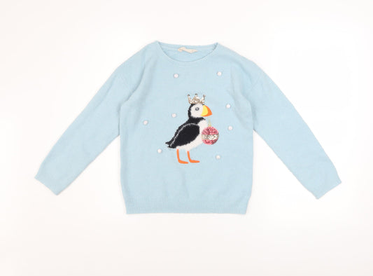 Girls UK Size 7 Years John Lewis & Partners Blue Pullover Jumper