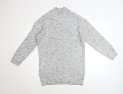 Peacocks Women Grey High Neck Knit Jumper Size S Long Sleeve