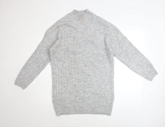 Peacocks Women Grey High Neck Knit Jumper Size S Long Sleeve