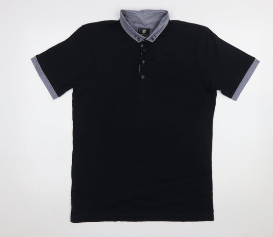 Steel & Jelly Men’s Black Cotton Polo Shirt L Short Sleeve Button Collar