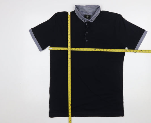 Steel & Jelly Men’s Black Cotton Polo Shirt L Short Sleeve Button Collar