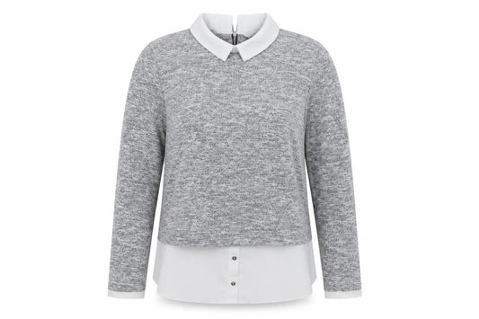 Front view of Red Herring women’s grey collared layered knit blouse, size UK 12