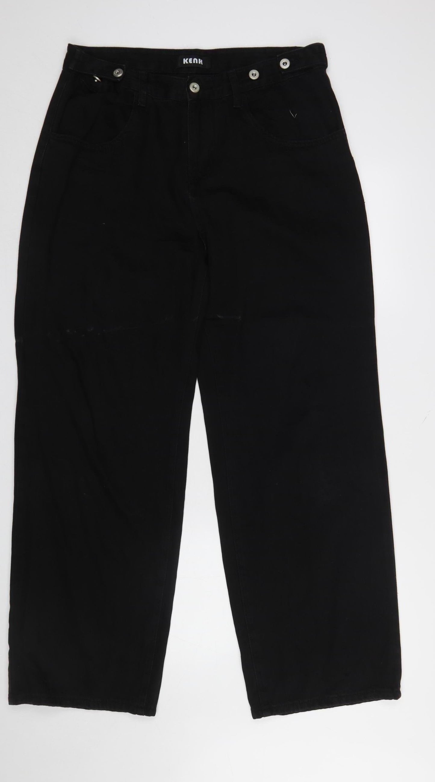 Womens UK Size XL Ken Studio Classic Fit Wide-Leg Black Jeans
