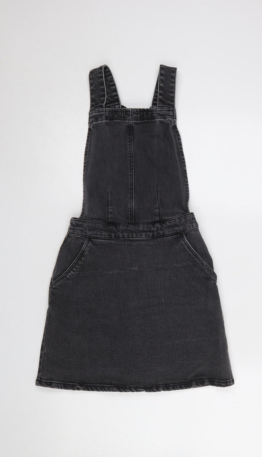 ASOS Women Black Denim Pinafore Dress Size 8 Casual Stretch