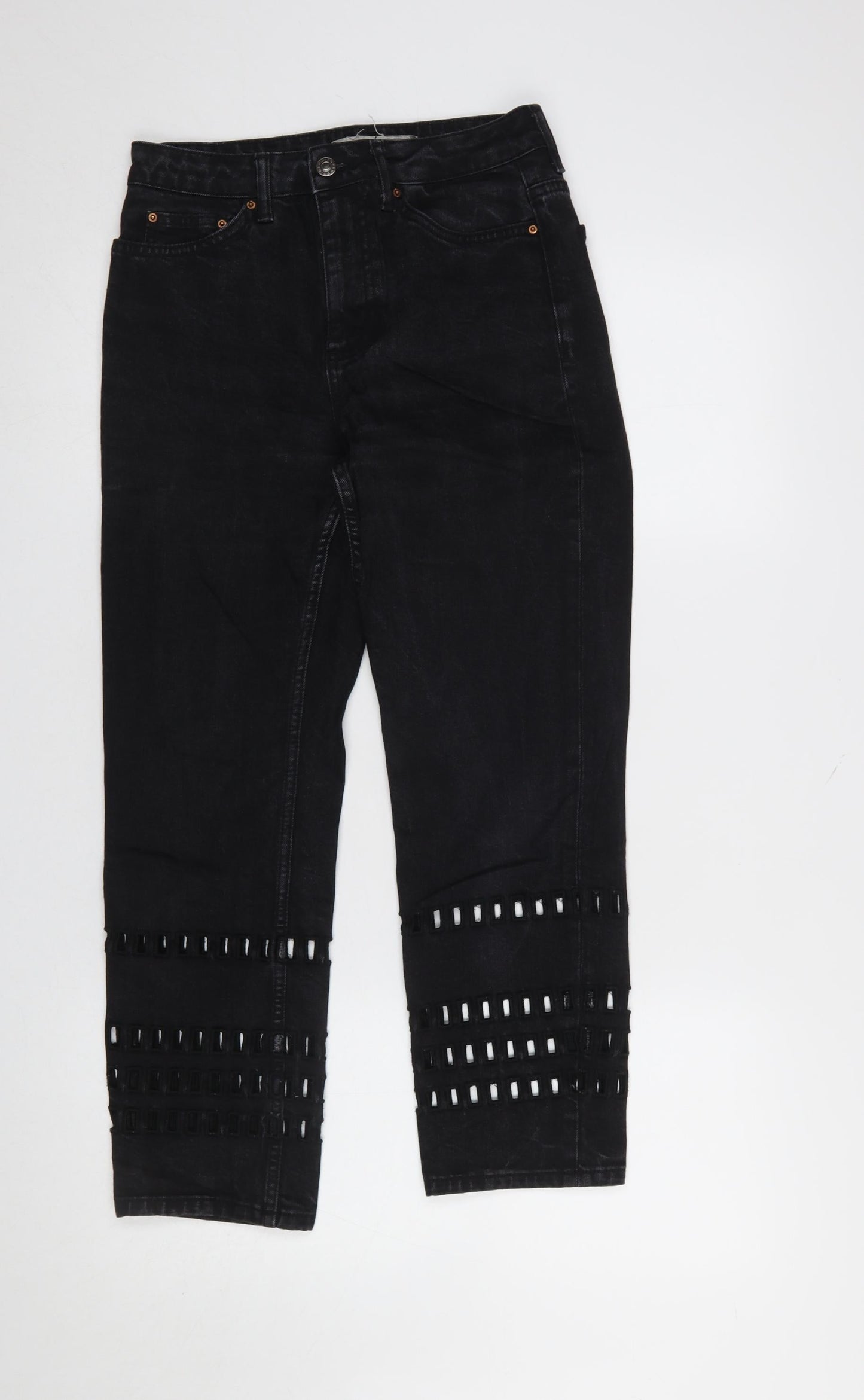 Womens UK Size 8 Topshop Regular Fit Cropped Black Jeans