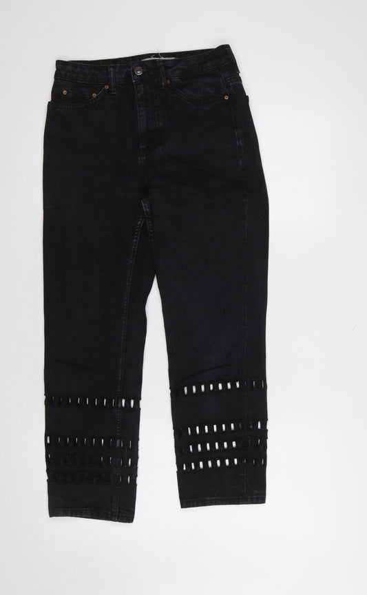 Womens UK Size 8 Topshop Regular Fit Cropped Black Jeans