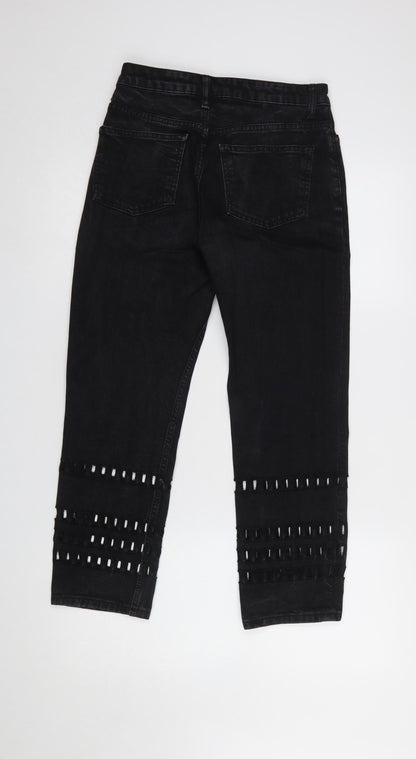 Womens UK Size 8 Topshop Regular Fit Cropped Black Jeans