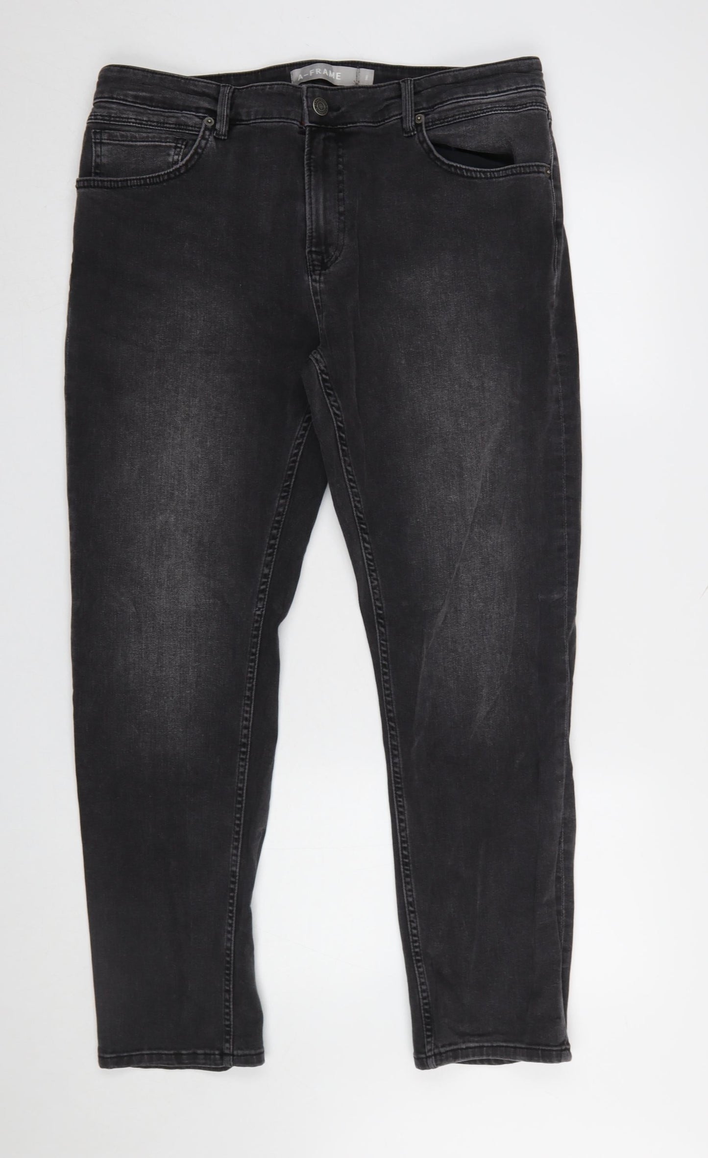 Mens UK Size 38S A-FRAME Slim Fit Straight Black Jeans