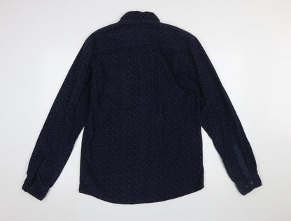 Jack & Jones Men’s Blue Polka Dot Corduroy Button-Up Shirt Size M