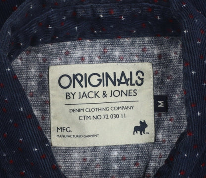 Jack & Jones Men’s Blue Polka Dot Corduroy Button-Up Shirt Size M