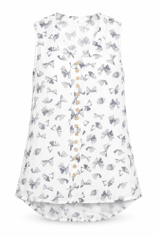 Front view of Roman Women’s White Floral Button Blouse, size UK 10, Sleeveless Top