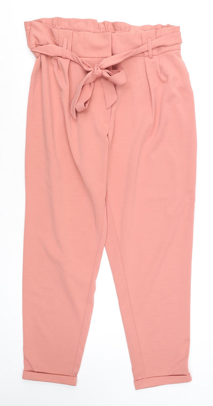 Womens UK Size 16 Primark Regular Fit Paperbag Pink Trousers
