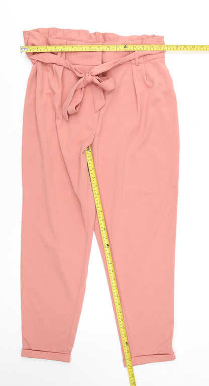 Womens UK Size 16 Primark Regular Fit Paperbag Pink Trousers