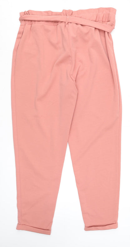 Womens UK Size 16 Primark Regular Fit Paperbag Pink Trousers