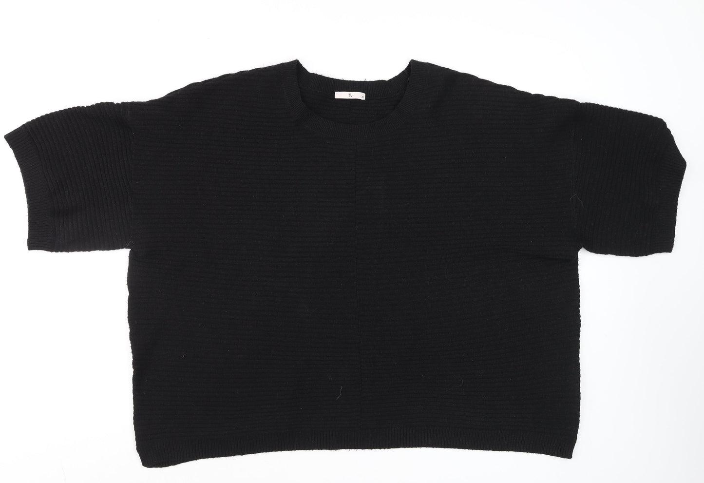 Tu Women’s Black Crew Neck Short Sleeve Pullover Jumper Size 20